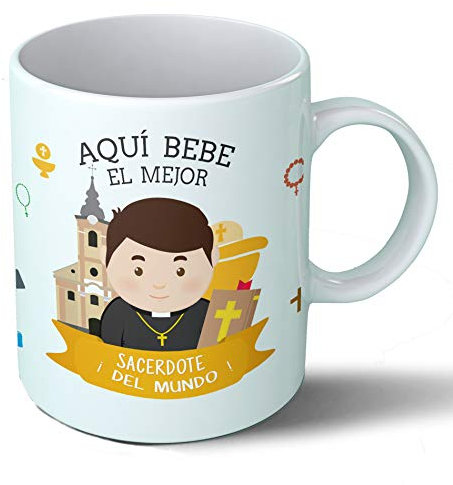 Planetacase - Taza Sacerdote - Regalo Original - Cerámica 330 mL - Taza Desayuno Apta para Microondas y Lavavajillas - sacerdotes Cura Iglesia Ceramica 330 mL