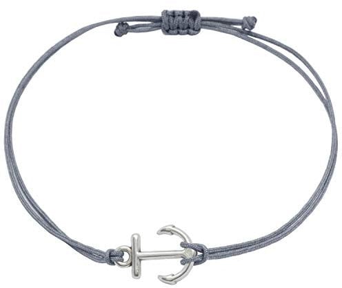 Selfmade Jewelry Armband Damen Silber Anker Größenverstellbares Makramee Armkettchen Handgemacht Inkl. Geschenk-Verpackung (Silber - Grau)
