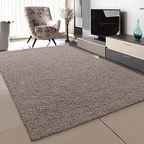SANAT Teppich Wohnzimmer - Beige Hochflor Langflor Teppiche Modern, Größe: 120x170 cm