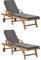 vidaXL 2X Teak Massiv Sonnenliege mit Auflagen 2 Rädern Gartenliege Holzliege Relaxliege Rollenliege Strandliege Liege Gartenmöbel Dunkelgrau