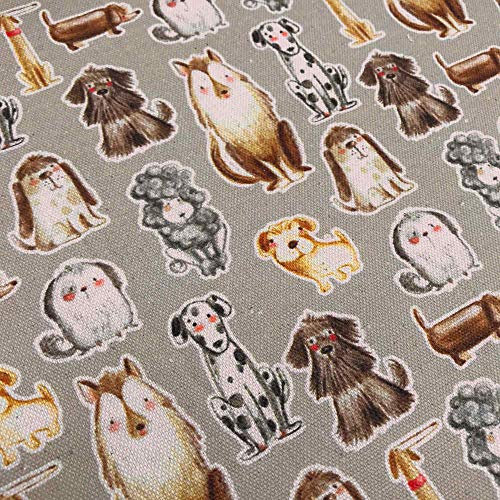 Kt KILOtela - Leinenstoff, digital Bedruckt, 100% Baumwolle, Patchwork 100 cm Länge x 140 cm Breite, Elegante Hunde - Braun, Beige - 1 Meter