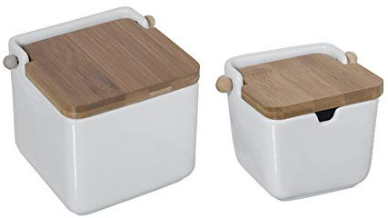 TIENDA EURASIA® Salero y Azucarero de Cocina - Cerámica con Tapa - Diseño Original (Blanco)