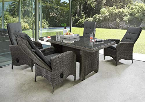 Destiny Sitzgruppe Palma Luna 4 Hochlehner + Tisch 165x90x75cm, Vintage grau