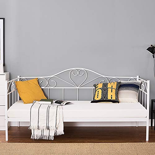 Panana Single Day Bed Metal Guest Bed Frame Sofa Bed for Living Room Bedroom Fits for 90 * 190 cm Mattress(White, Daybed)