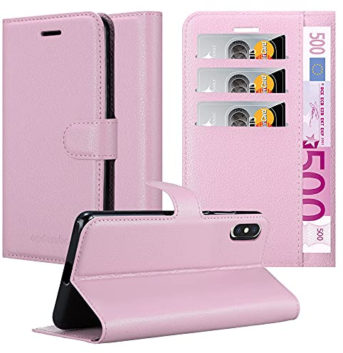 Cadorabo Hülle kompatibel mit Apple iPhone X/XS Handyhülle aus Premium Kunst Leder Flip Klappbare Stoßfeste Magnetische [Standfunktion] [Kartenfächern] Cover Hülle für iPhone X/XS Tasche in Rosa