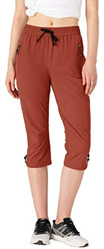 donhobo Damen 3/4 Wanderhose Outdoorhose Leichte Caprihose Schnelltrocknend UV-Schutz Atmungsaktiv Trekkinghose Funktionshose (Rot, M)