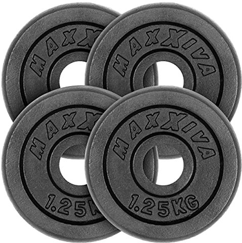 MAXXIVA Hantelscheiben 4er Set Gewichtsplatte je 1,25 kg Gusseisen schwarz 5 kg Fitness Krafttraining Bodybuilding Workout Gewichtheben Reha