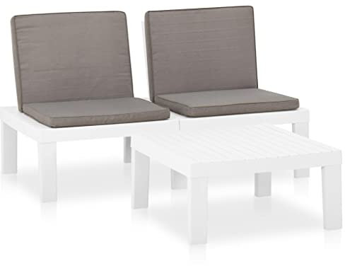vidaXL Gartenmöbel-Set 2-teilig mit Kissen aus Kunststoff, weiß