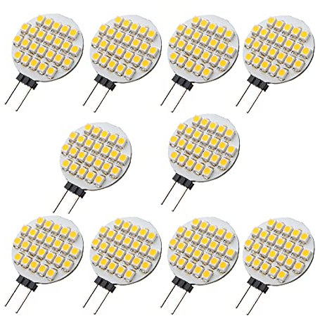 ShuoHui 10x G4 LED 24 SMD 12V DC 1 Watt Warmweiß Leuchtmittel Halogenersatz Rund 120°