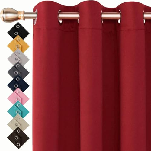 Blackout Curtains for Bedroom Windows (Red, 90 x 72 Drop Inch 2 Panels) | Thermal Insulated Energy Saving Black Out Ring Top Eyelet Curtains & Drapes for Living Room Windows