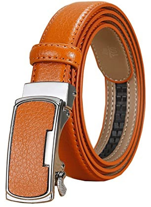 Believewang 2,3cm Frauen Ledergürtel Casual Damen Einstellbare Gürtel Automatische Gürtelschnalle Jeans Zubehör, Orange