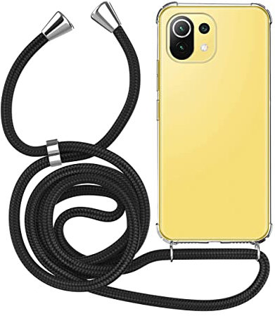MyGadget Handykette für Xiaomi Mi 11 Lite 5G - [ TPU Hülle mit verstellbaren Band ] - Handyhülle mit Handyband zum Umhängen Kordel Schnur Case Schutzhülle - Schwarz