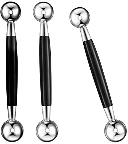 3 PCS Double Sided Melon Baller, Round Melon Ball Fruit Ballers Scoop Stainless Steel Melons Baller Scoop Melons Scoop Double Scoops Ice Cream Cone Double Dessert Scoop for Fruit Ice Cream