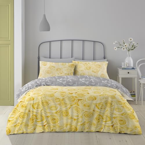 GC GAVENO CAVAILIA Printed Flower Bedding Ochre, Easy Care Super King Duvet Set, Lightweight Comforter Cover