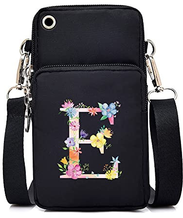 FINDING CASE initial letter Printed Women Girls men Zipper Waterproof Nylon 3 Layers Crossbody Bags Wallet Cellphone Purse Shoulder Bag Wristlet Handbags Adjustable Strap (pink E)