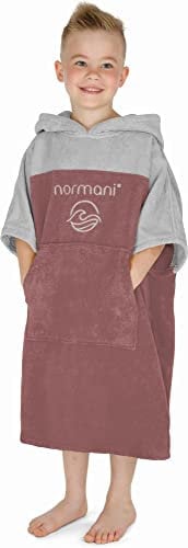 normani Kinder Badeponcho - Badehandtuch aus 100% Bio-Baumwolle - Surfer Poncho mit Kapuze für Jungen und Mädchen 0-13 Jahren Farbe Altrosa Größe 10-13 Jahre