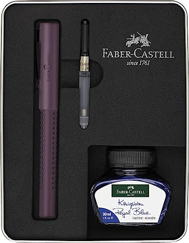 Faber-Castell 201531 - Geschenkset Grip Edition, berry, mit Füller M, Tintenglas 30 ml und Steckkonverter im Metalletui