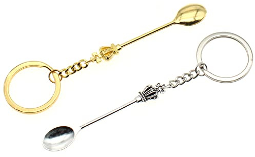 OZXNO 2 mini palas de metal para polvo/medicina, cuchara, cuchara, pala, cuchara, colgante, collar, llavero para biberón, suministros para el hogar (plata + dorado)