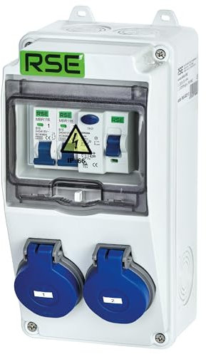RSE BAUSTROMVERTEILER WANDVERTEILER KOMPLETT VERDRAHTET 230V SCHUKO MIT ZÄHLER ZUR AUSWAHL IP65, 2. 2X 230V MIT LS + FI