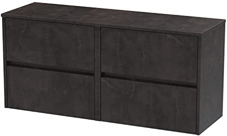 Hudson Reed Wall Hung 4 Drawer Countertop Basin Unit & Colour Worktop, 1200mm, Matt Metallic Slate
