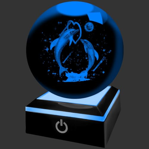 ALEENFOON 3D Delphinfigur Kristallkugel Mit Led Bunte Nachtlicht Basis Nachtlicht Für Kinder Planet Lampe Dekoratives Licht Dimmbar Nachtlicht Stimmungslicht Für Home Dekoration