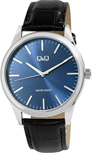 Q&Q Herren-Uhr Kunstleder Dornschließe 3 Bar Analog Quarz Q59A-003PY