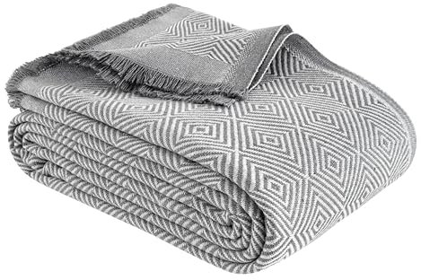 NESILY® Premium Tagesdecke mit Fransen | Vielseitiger Überwurf für Sofa, Bett & Picknick | Vintage Design | Bettdecke für Schlafzimmer | Wohnzimmerdecke | Sofadecke | Kuscheldecke | Grau