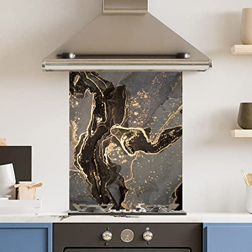 Premium 60 cm x 75 cm Gold Marble Glass 6mm Kitchen Splashback Heat Resistant Toughened Polished Edges - Back Splash Back Coloured Hob Painted Tempered Splashback