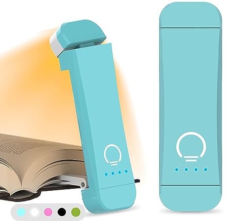 HIONXMGA Leselampe Buch Klemme, Augenschonende Leselampe Buch,3 Farben & Stufenlosem Dimmen, Wiederaufladbar Leselicht, Perfektes für Buchliebhaber, Kinder,Blau.