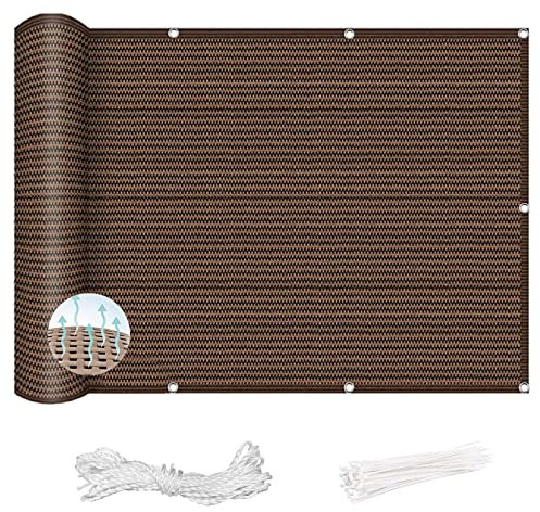 YUANZHI Balkon Sichtschutz Balkonbespannung 120 x 200 cm Windschutz Staubschutz Sichtschutz Zaun mit Ösen und Kordel für Garten, Balkon Terrasse, Braun
