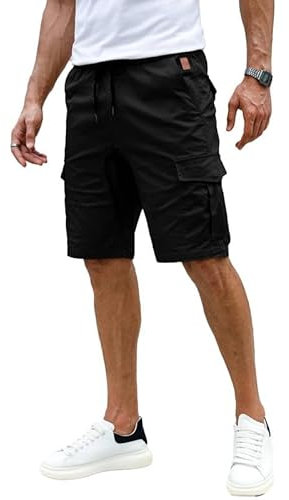 Elegancity Kurze Hosen Schwarz Herren Cargo Shorts Sommer Freizeithose Kurze Elastische Taille Chino Shorts Mit 6 Taschen M
