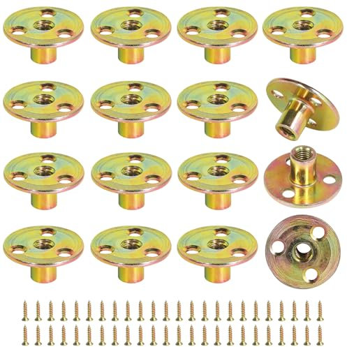 FoDau770 M8 Brad Hole T-Mutter mit Schrauben, verzinkter Kohlenstoffstahl, 3-Loch-T-Muttern, Einsatz Innengewinde, Befestigungsverschluss für Holzmöbel und DIY-Projekt - 16 Set (64 Stück)