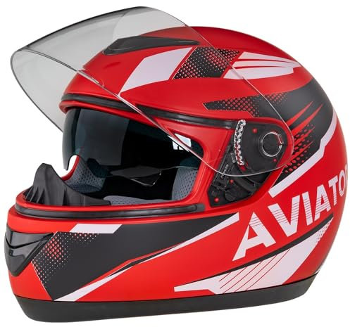 Integralhelm Mit Sonnenblende Matt Helm Motorradhelm Rot-Weiß M Quad Klapphelm