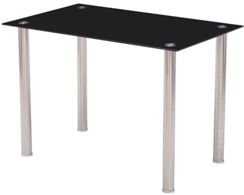 HOOZ Table à manger en verre noir de qualité supérieure avec verre de sécurité de 6 mm et coupe à facettes, table en verre, idéale comme table de salle à manger et table de cuisine (110 x 70 x 75 cm)