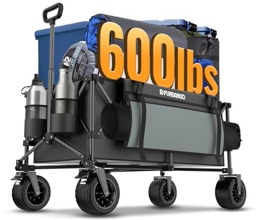 FUNDANGO Zusammenklappbarer Wagen, 180 l, große Kapazität, Strandwagen mit großen Rädern für Sand, 150 kg, robuster Strandwagen mit All-Terrain für Outdoor, Camping, Einkaufen, Garten, Lebensmittel