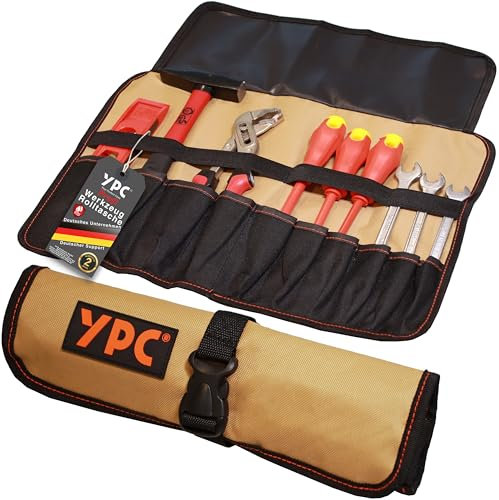 YPC VarioRoll L – 45x32cm, 10 Steckfächer und 4 Halteschlaufen, Werkzeugtasche rollbar, Messertasche, Werkzeug Rolltasche, Werkzeugrolle, Schraubendreher & Maulschlüssel Tasche leer
