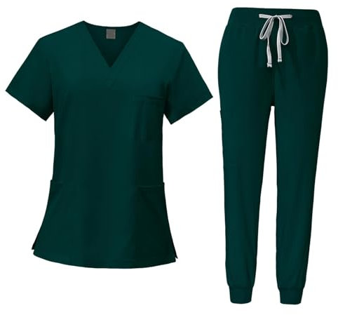 LOVIVER Frauen Uniform Scrubs Set Krankenschwester Top Hosen Female Scrub Set Kleidung Arbeitskleidung, Dunkelgrün, S