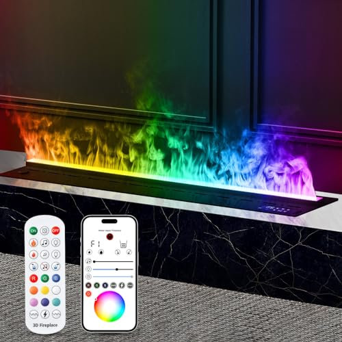 Mexhom Elektrischer Kamin,Wasserdampf-Kamin, 9-Farbiger 3D-Flammeneffekt mit APP und Fernbedienung 800mm