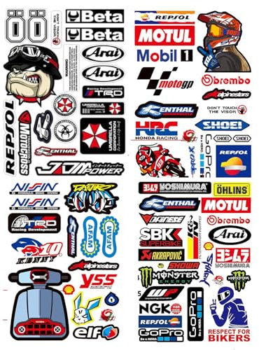 JCUGSBS Adesivi Motocross Sticker Bici Adesivi per Moto Cross Adesivi Sponsor Auto Fogli Adesivi per Moto Aadesivi per Caschi da Moto Adatto per Moto, Auto da Corsa, Caschi
