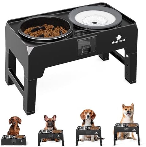 GUUSII HOME Gamelle Surélevée pour Grand Chien - Porte Bol Haute INOX - Bar à Gros Chien Moyen Chiot - Hauteur Réglable 43.5 * 24.4 * 12/25.7/29.7/33.7cm 2000ml