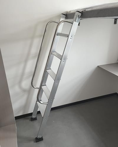 Escalera Litera Escalera para Litera de 170 cm de 5 Peldaños, Escalera para Loft Interior con Peldaño Ancho, Escalera para Litera para Autocaravana/ático, Escalera de Aluminio Para Autocaravana