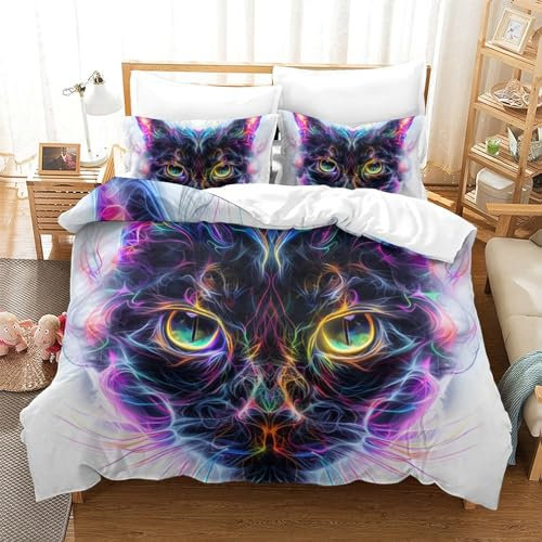 GZCVBDYUY Kat 3D Gedruckt Bettwäsche Set 3 Teilig Bettbezug Mit Kissenbezug Soft Microfaser Luxus Modern Mit Reißverschluss Für Erwachsene Und Kinder Super King(260x220cm)