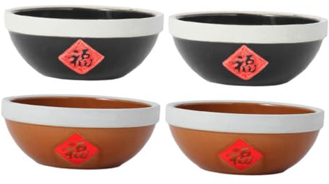 CIYODO Bols à dîner vintage de 4 5 pouces bols à riz en poterie brute de style chinois Fu significatif pour le bureau à domicile