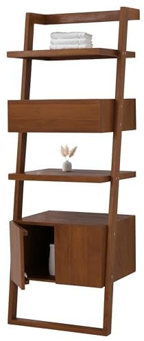 Mendler Teak-Leiterregal HWC-M86, Badschrank Badregal Badezimmer, hochwertiges B-Grade-Teak (Kernholz, 20-30 Jahre), 170x60x45cm