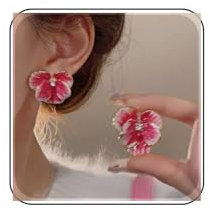 Inateannal Red Floral Stud Earrings - Zinc Metal, Cubic Zirconia Stones - Large Size - Boho/Vintage Style - Perfect for Casual & Semi-Formal Occasions