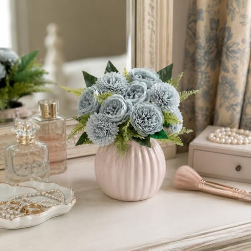 astylishome Faux Flowers that Look Real Blue Artificial Flowers Fake Flowers Peony Bouquet Silk and Peonies Plant Realistic Flower Table for Home Graves Office Party Wedding Decoration 4206