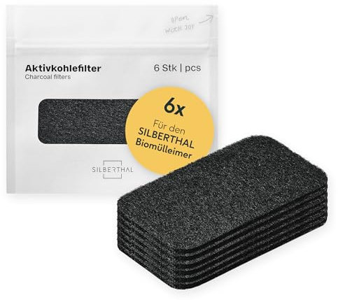 SILBERTHAL Aktivkohlefilter 6er Set für Biomülleimer - Geruchsfilter Ersatz - Activated Carbon Filter für Komposteimer - Fliegenschutz und Geruchschutz für 6 Monate