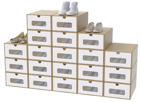 YUENFONG 20 Stück Schuhbox Aufbewahrungsbox mit Sichtfenster & Schublade, Ordnungsboxen Schuhschachtel Stapelbar aus Kraftpapier, Schuhorganizer für Schuhl