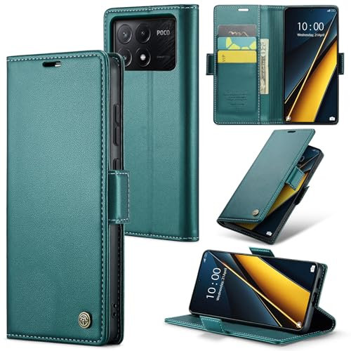 Rerzoiro Cover per Xiaomi Poco X6 Pro 5G Custodia Portafoglio [Blocco RFID] Premium Pelle PU Wallet Case Flip Libro con Porta Carte Slot Supporto Flip Case per Xiaomi Poco X6 Pro 5G, Blu-verde