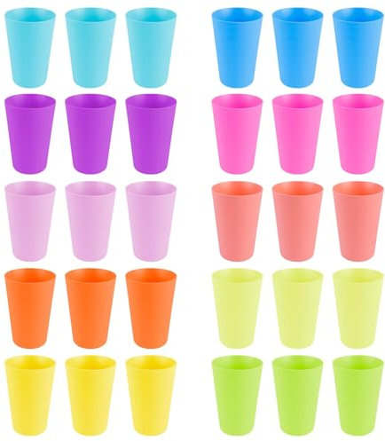 Lot de 30 gobelets en plastique colorés réutilisables, gobelets en plastique colorés, gobelets en plastique réutilisables, gobelets en plastique réutilisables, gobelets pour enfants, gobelets en